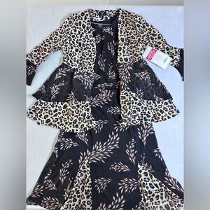 Esy Studio Especially Yours Leopard Floral  3 Pcs Jacket Skirt Top Large Church